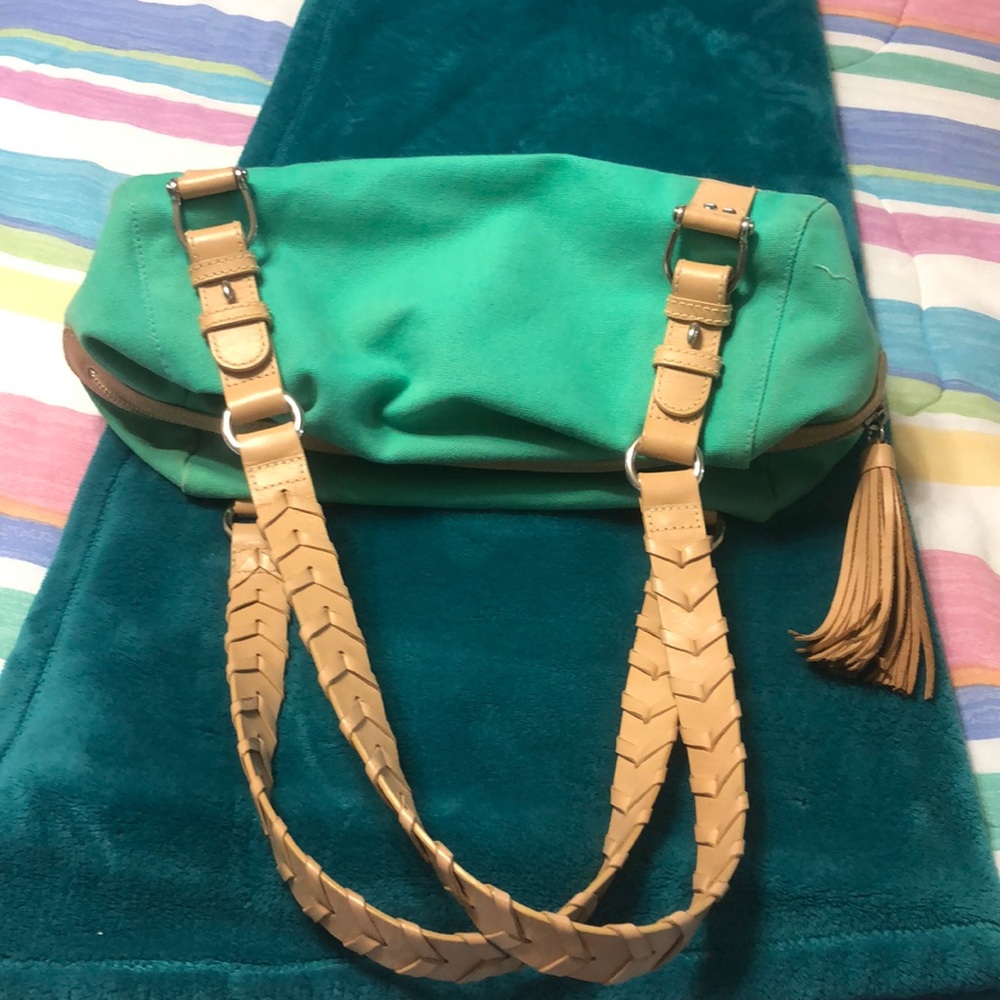 Ralph Lauren, canvas and leather seafoam green bag